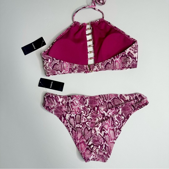Bebe Pink Snake Print Halter Bikini Swim Set - Picture 5 of 12
